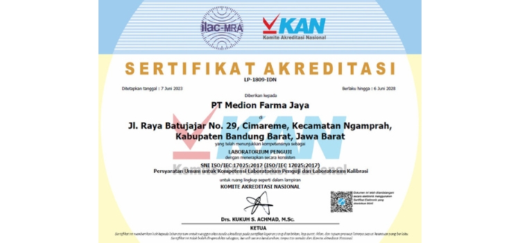 Medion Meraih Sertifikat Akreditasi ISO 17025 (Kompetensi Uji Laboratorium)